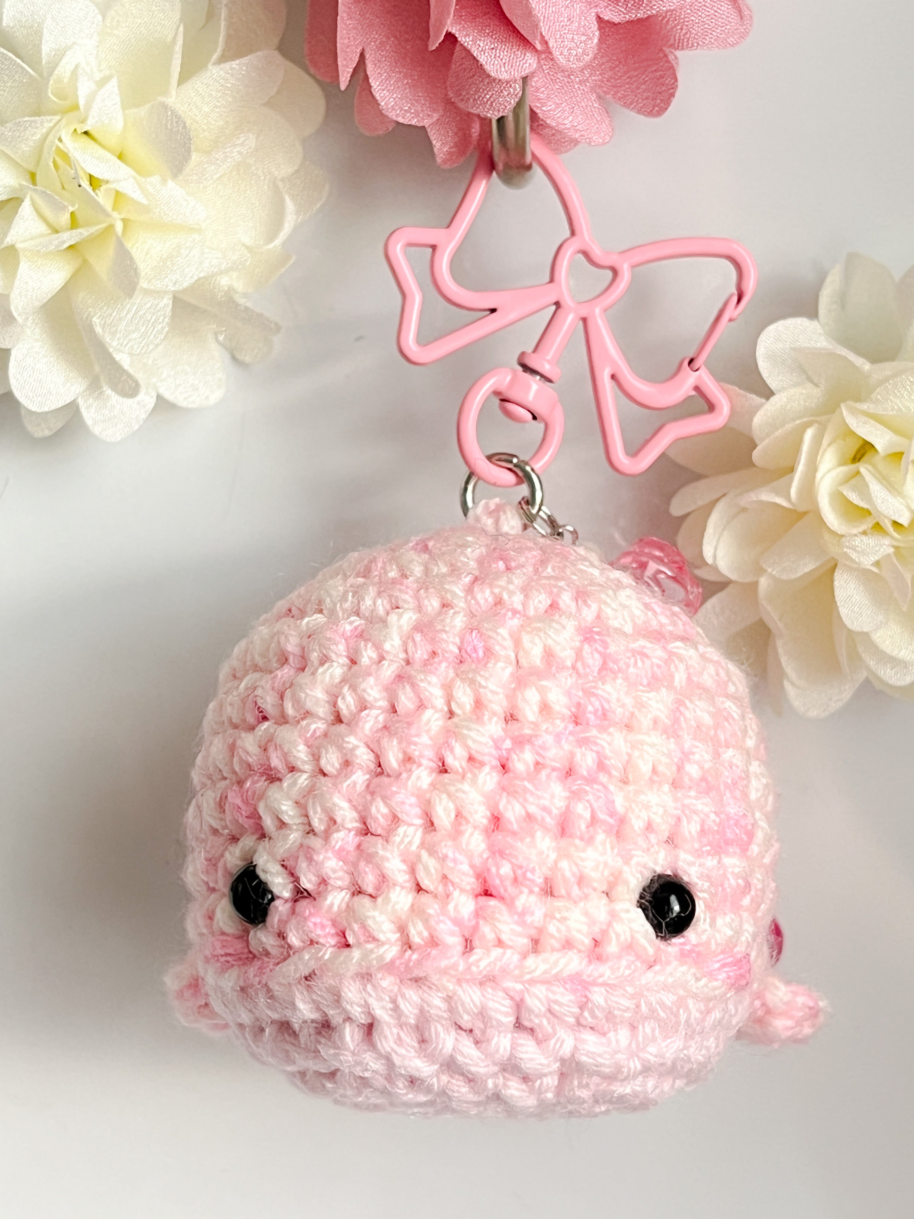 Pink Crochet Whale Keyring