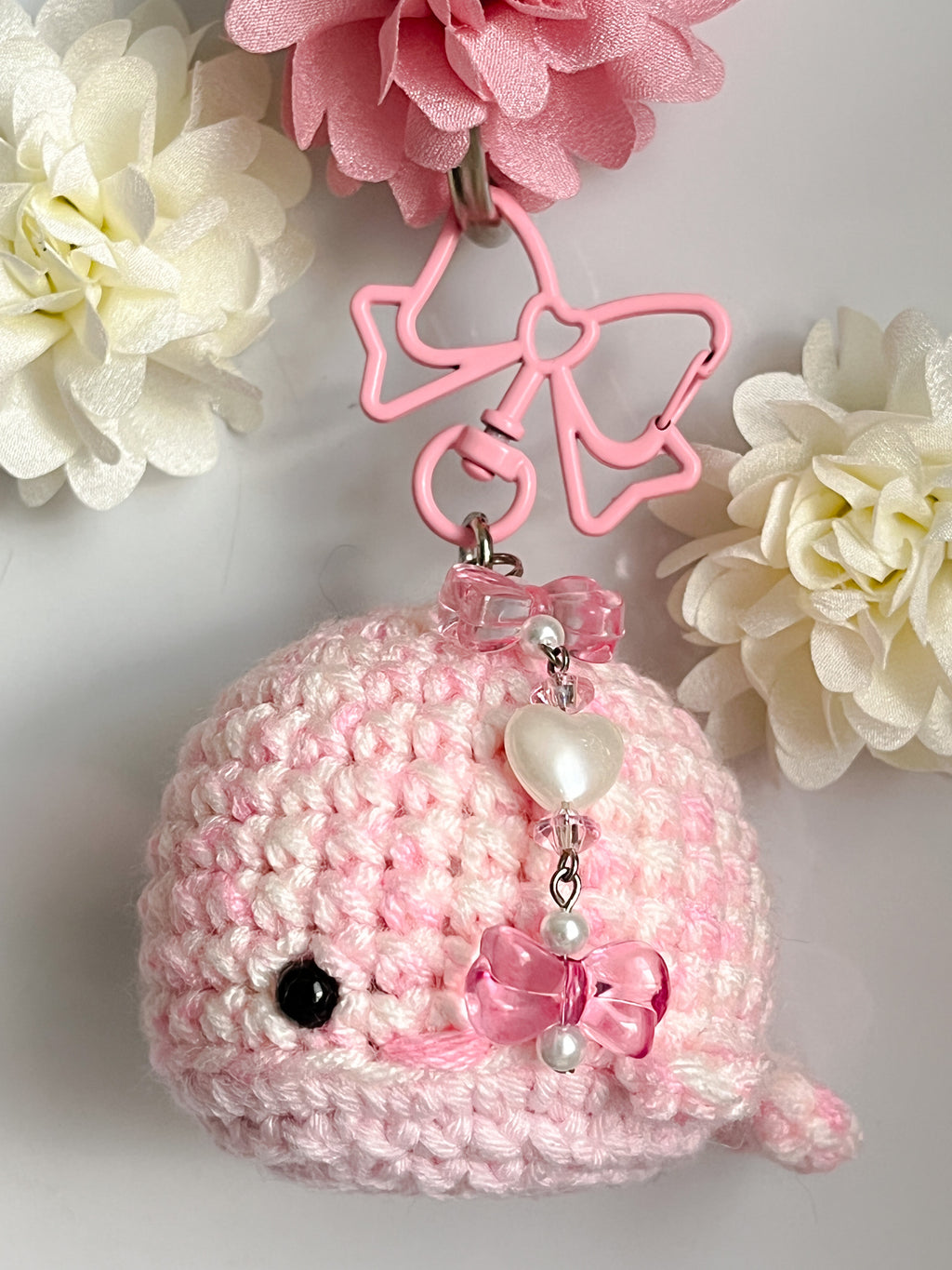 Pink Crochet Whale Keyring