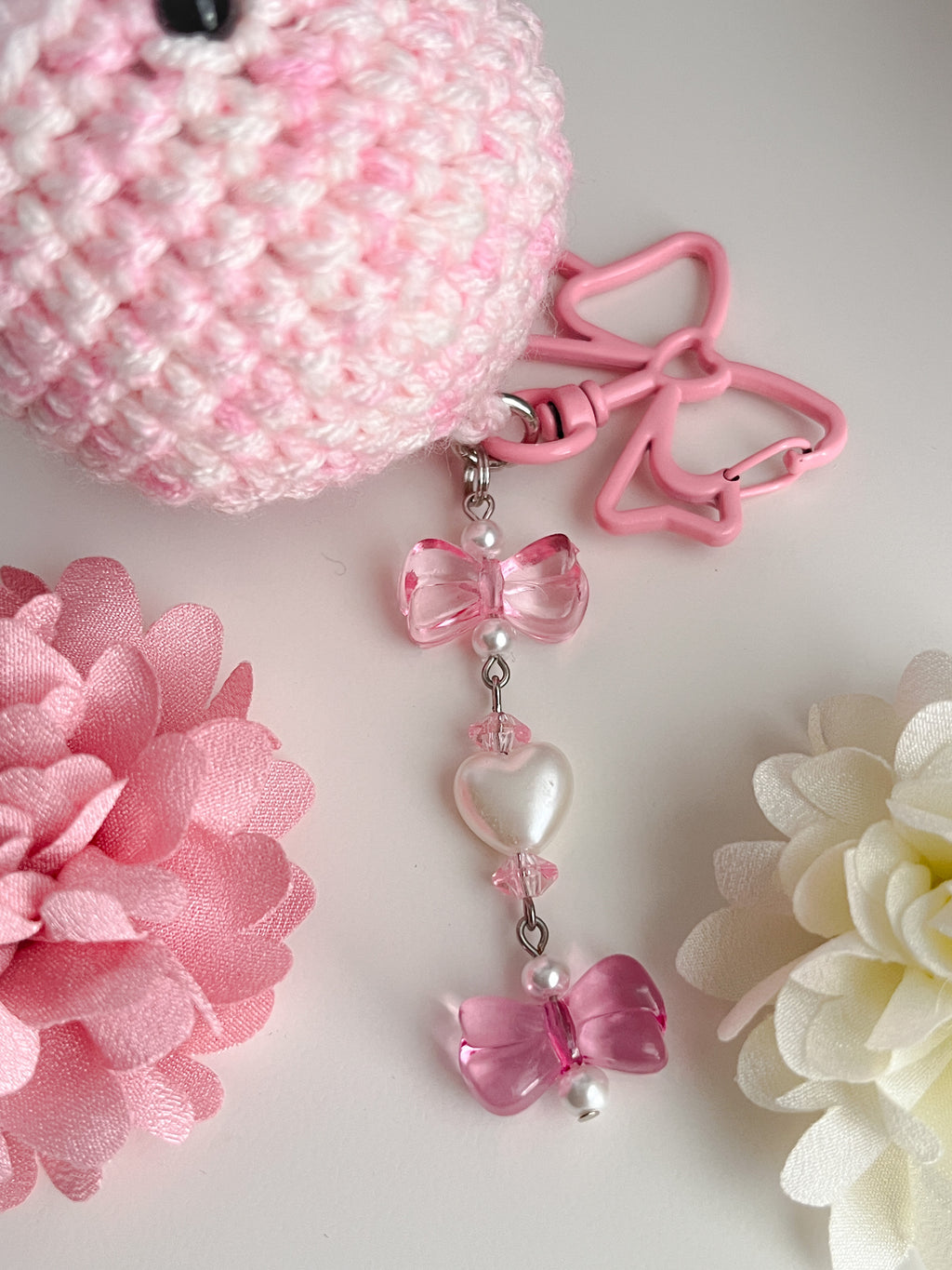 Pink Crochet Whale Keyring